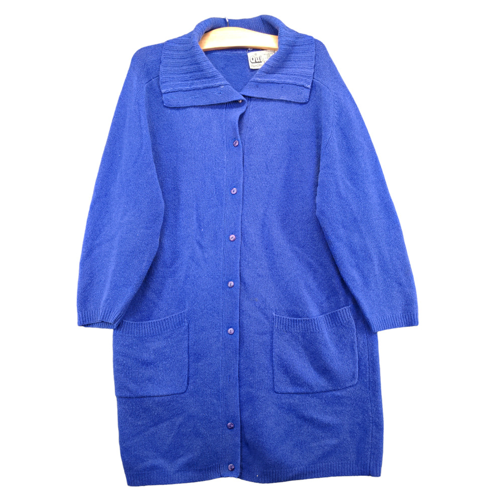 Qui Women's Sweater Cardigan Blue Medium Lambswool Knit Button Front Pockets